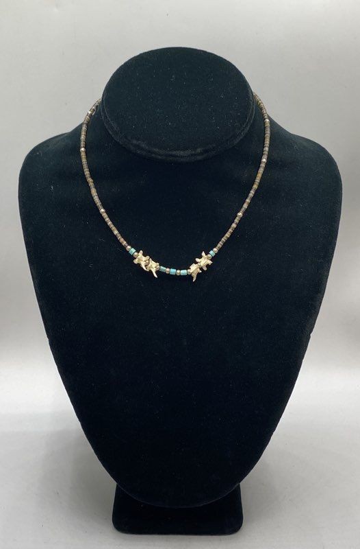 925 Sterling Silver Dog Tag & Southwestern Bone Turquoise Necklace Lot 10.7g