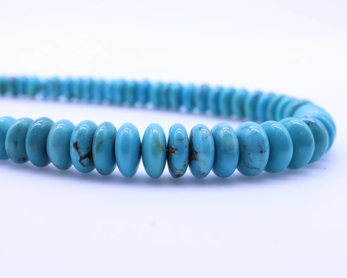 Caribbean Blue Graduated Arizona Turquoise Rondelle Beaded Necklace Choker