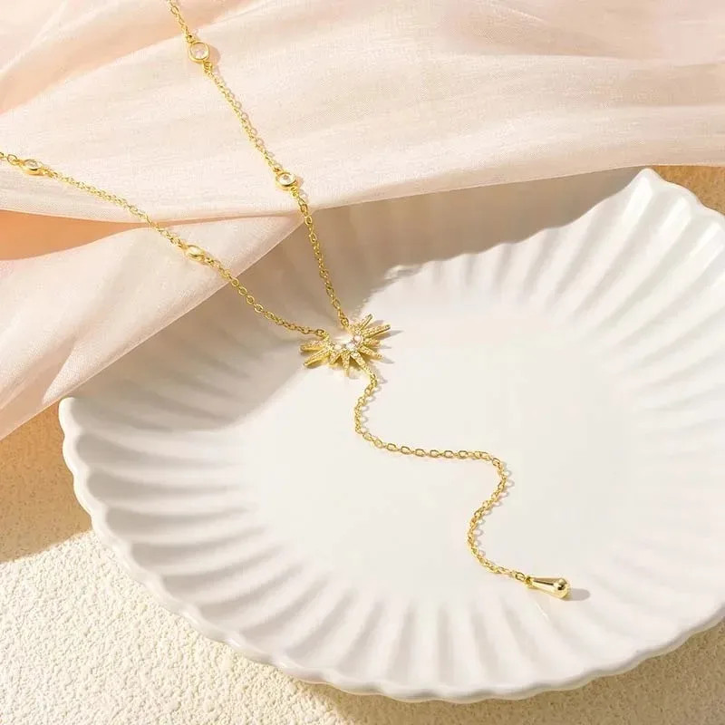 Luxury Y-Shaped Stainless Steel Pendant Necklace For Women Girls Fashion Cubic Z