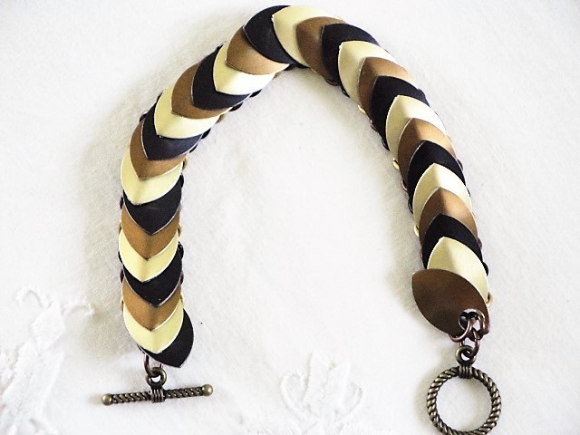 Bronze, Gold & Black Dragon Scale Mail Bracelet