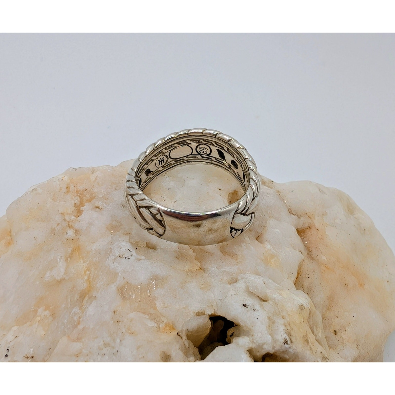 John Hardy Sterling Silver and Black Sapphire Surf Ring Size 8