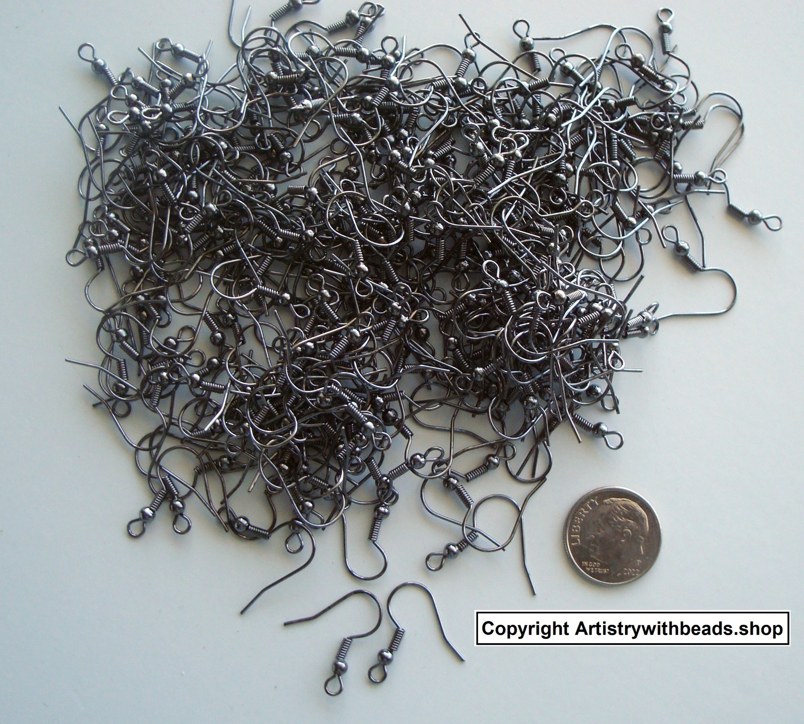300 Gunmetal black plated ball coil fish hook earring wires w/ open loop FPH024B