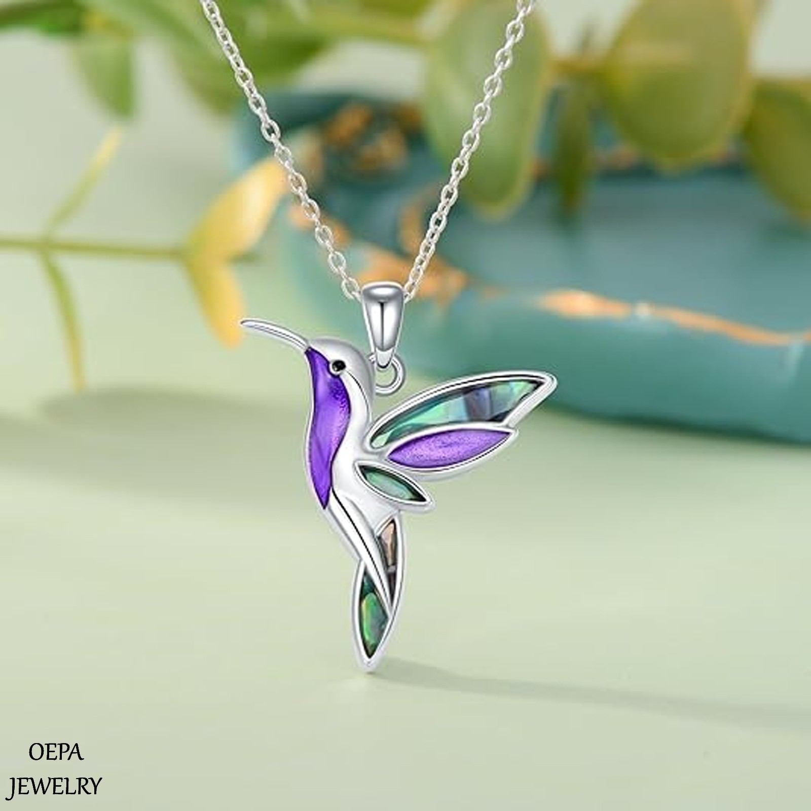 Hummingbird Necklace 925 Sterling Silver Cute Animal Bird Flower Bird Necklace