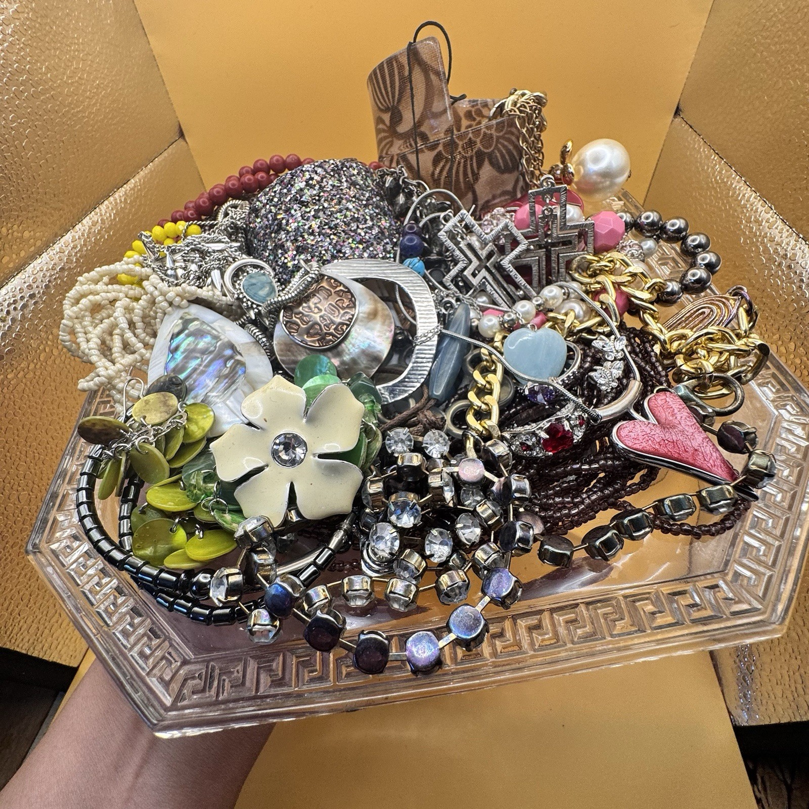 Vintage Y2K Jewellery Bundle 30+ Pieces 1kg+1960s Greek Key Glass Dish