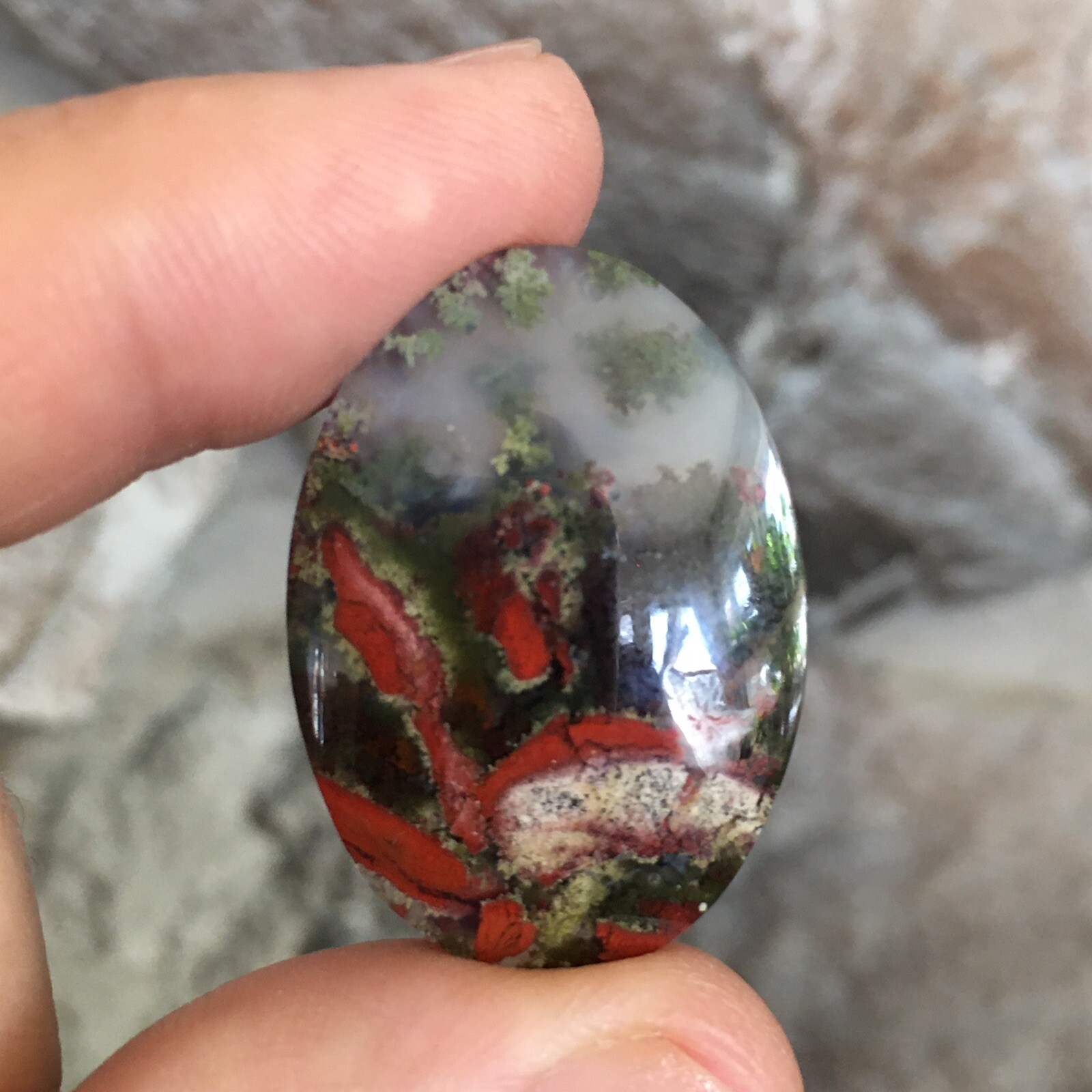 31.7×22.5x6mm Fine Garden Moss Agate Oval Cabochon Loose Picture Stone