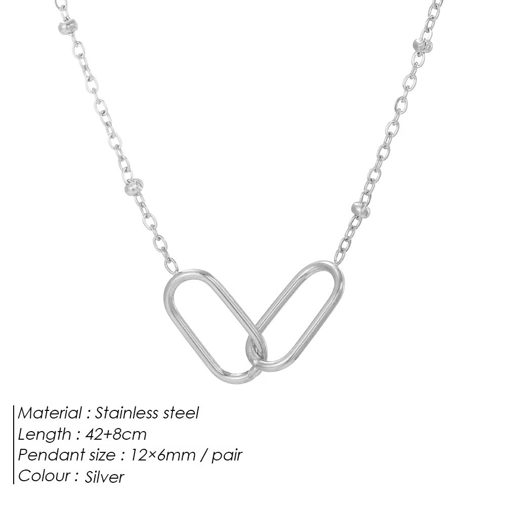 Stainless Steel Infinity Paperclip Link Pendant Necklace Geometric Women Jewelry