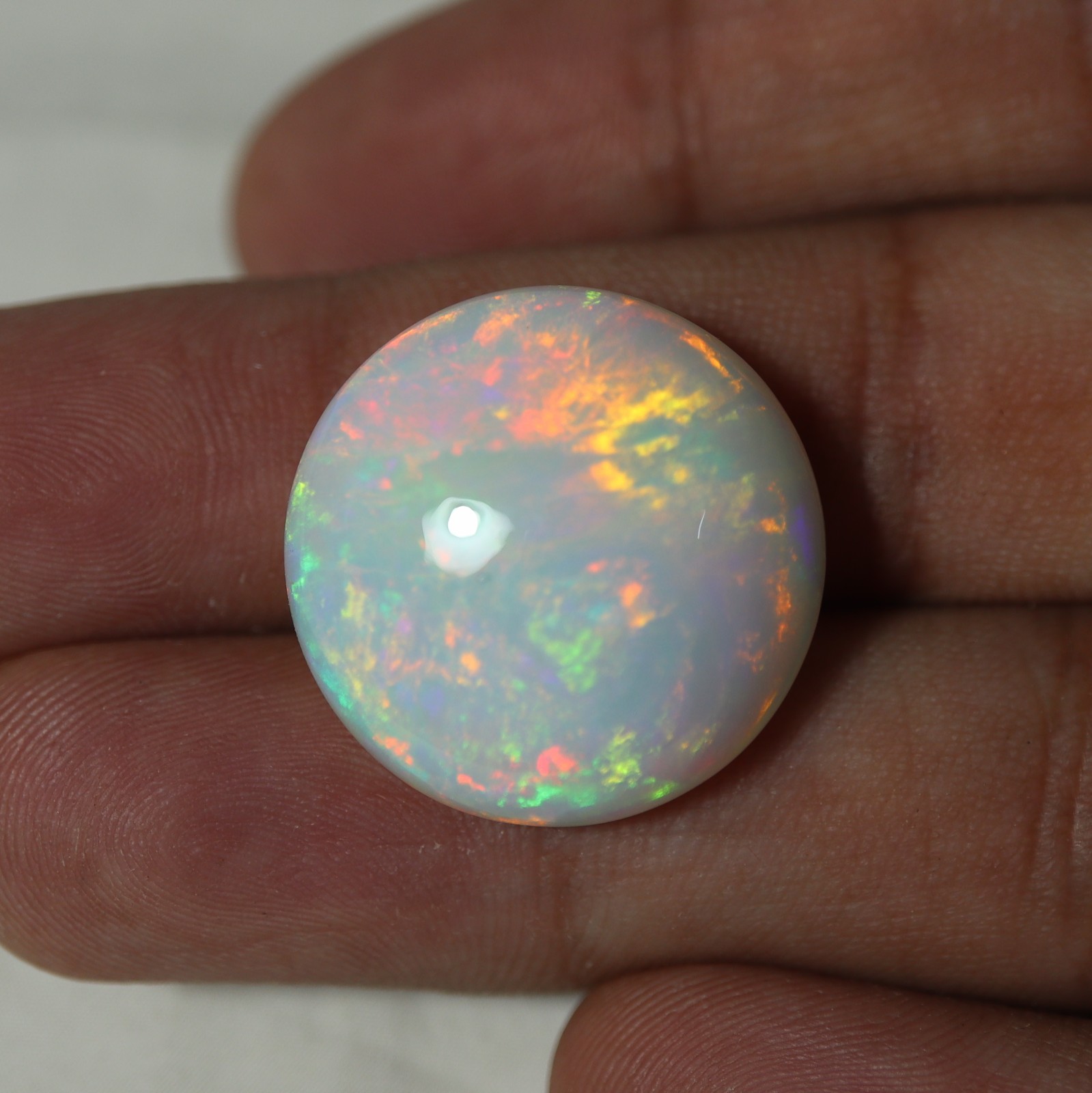 22.5MM Round Natural AAA White Ethiopian Opal Flashy Multi Fire Cabochon 24.8Cts
