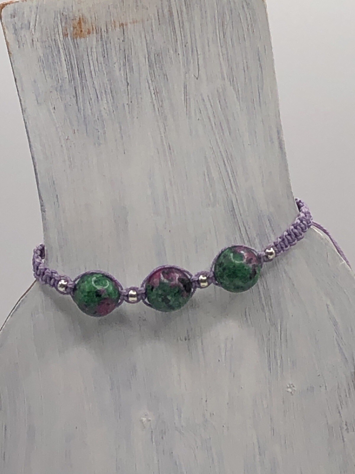 Handmade Macrame Square Knot Adjustable Bracelet with Ruby Zoisite Gemstones