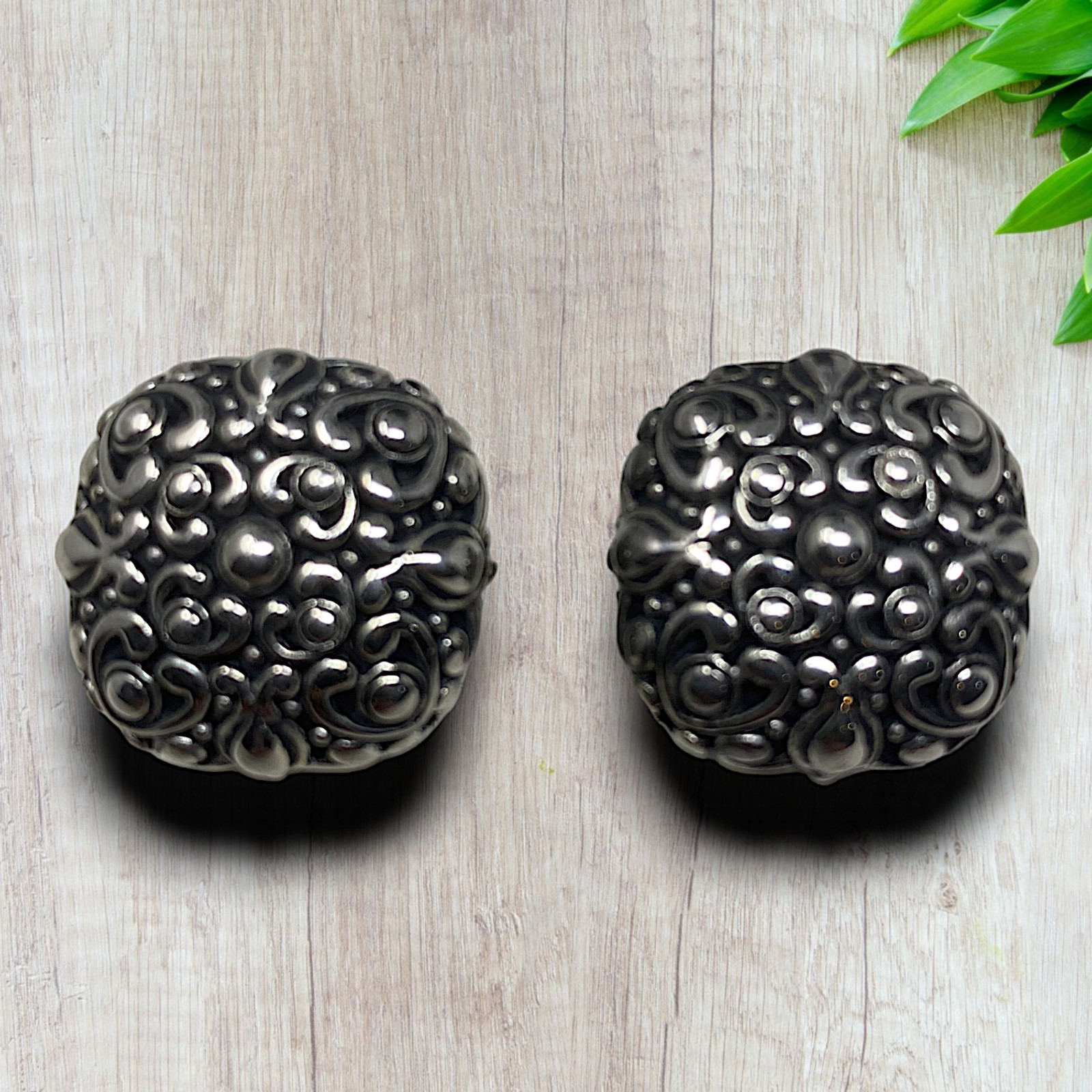 Vintage Silver Tone Square Button Earrings Southwestern Pierced Leverback