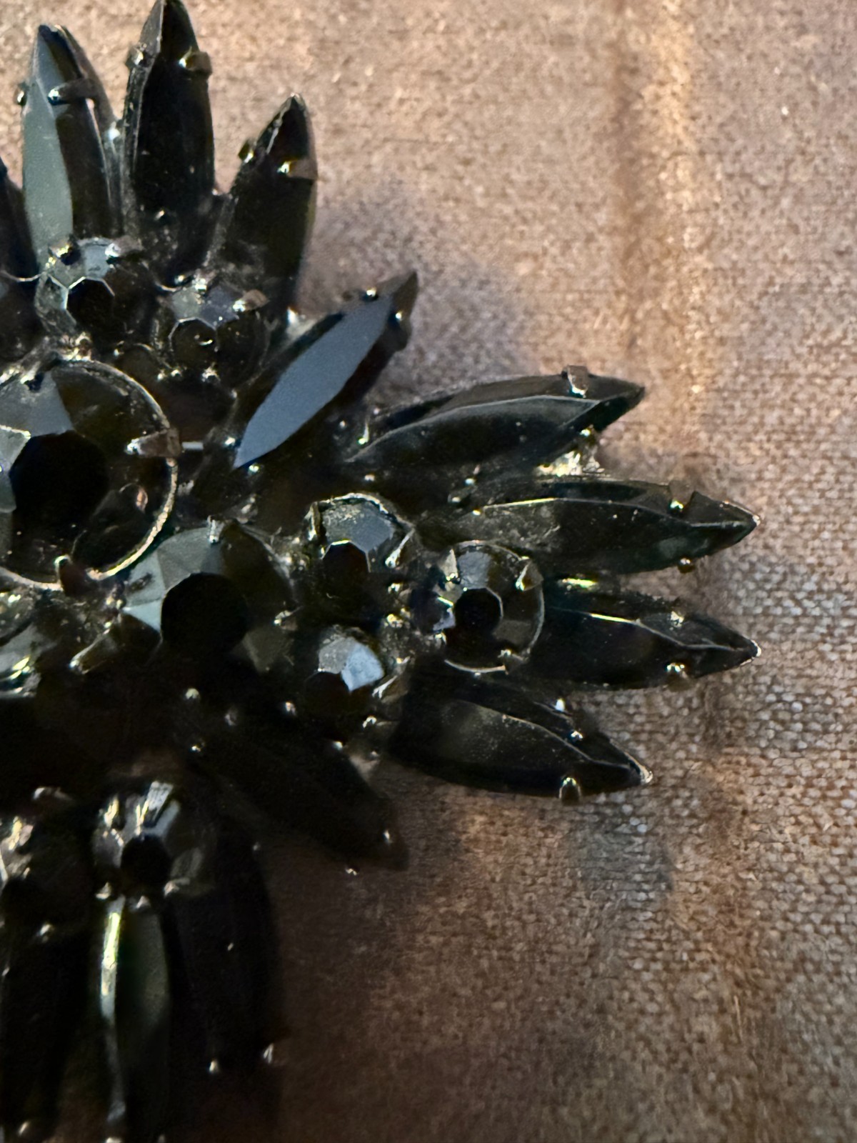 Vintage Black Rhinestone Starburst Brooch/Mid-20th Century/European