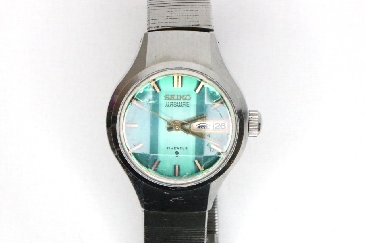 Vintage SEIKO 2706-0180 Automatic 21 Jewels Green Dial Ladies Watch Japan