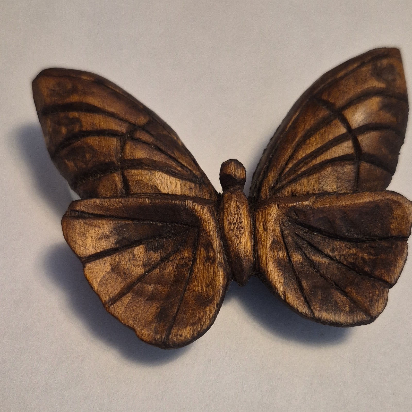 Brown Carved Wood Butterfly Brooch Pin, Animals Insects Nature Theme