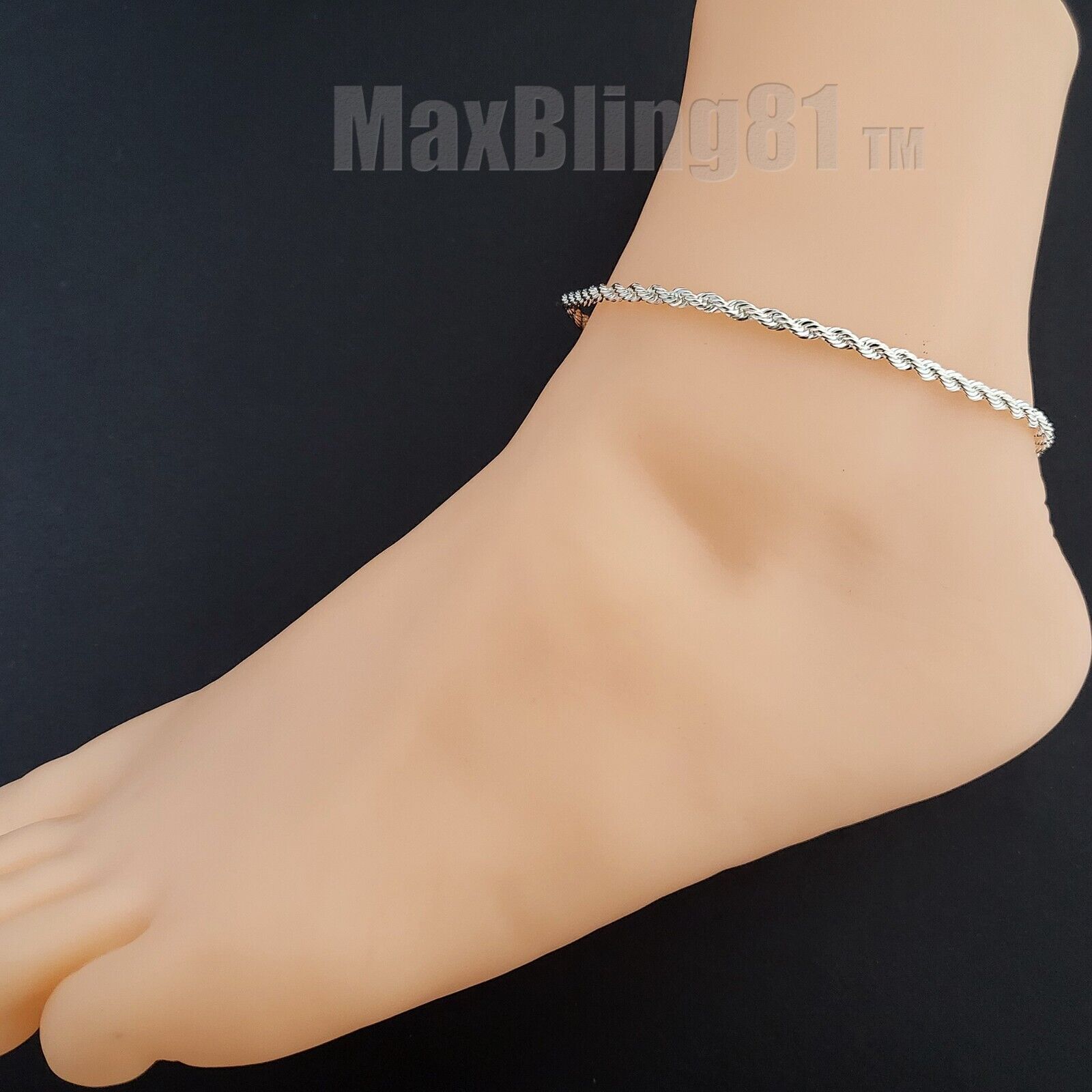 925 STERLING SILVER ROPE CHAIN 2.5mm 10″ FASHION BLING ANKLET BRACELET