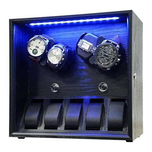 ORYX Automatic Watch Winder 4+5 Storage Premium Wood LED Light USB Power