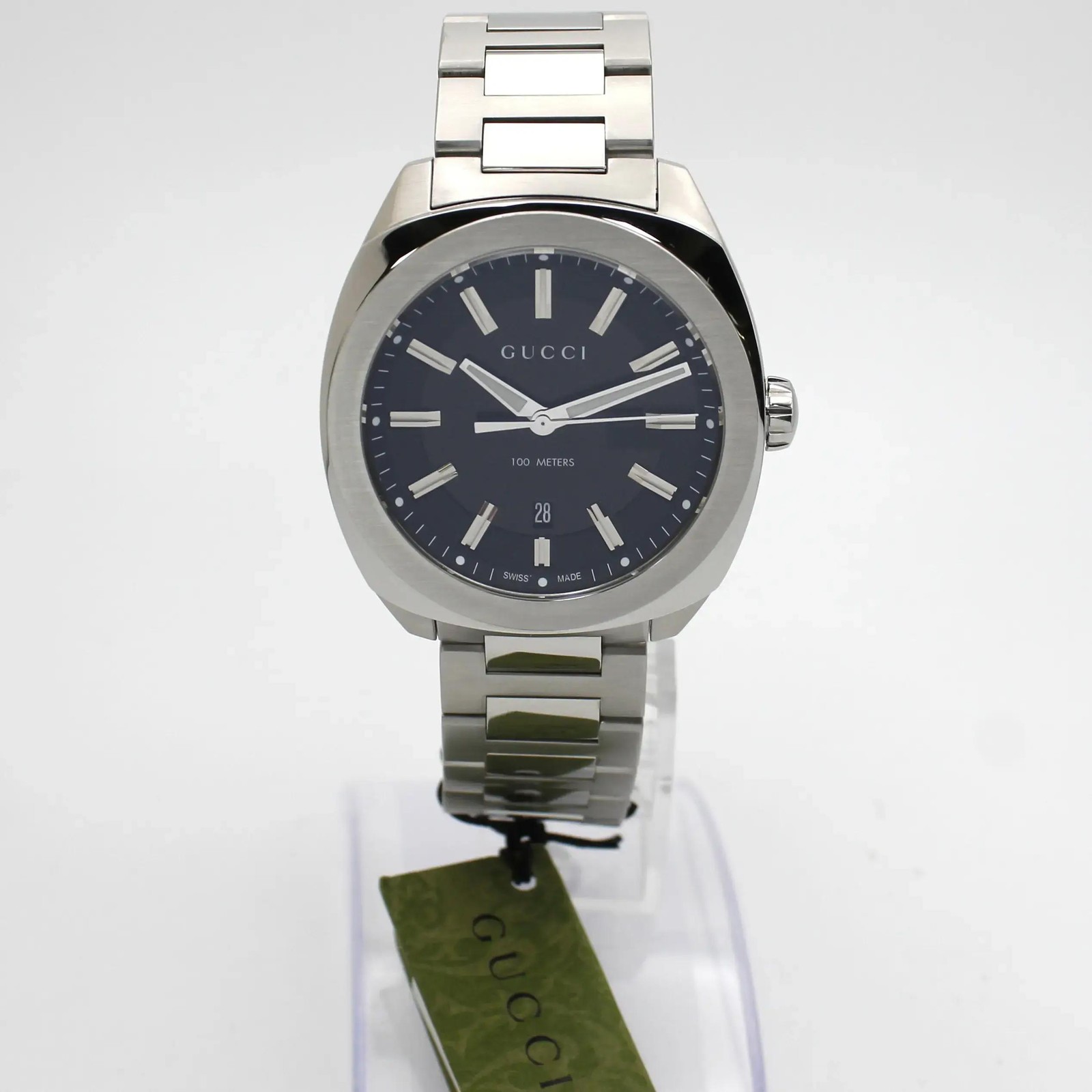 Gucci GG2570 41MM Steel Date Black Dial Quartz Mens Watch YA142301