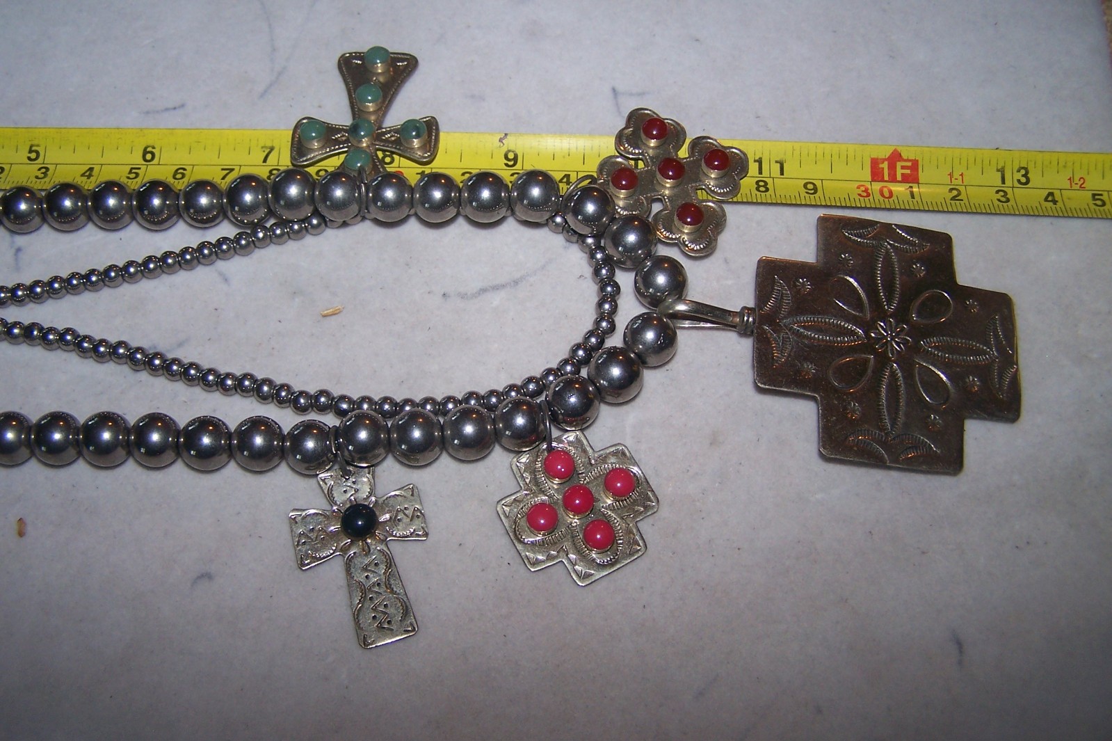 SISSIE AND ME Western Beaded Silver Turquoise Cross Charm Treasure Necklace