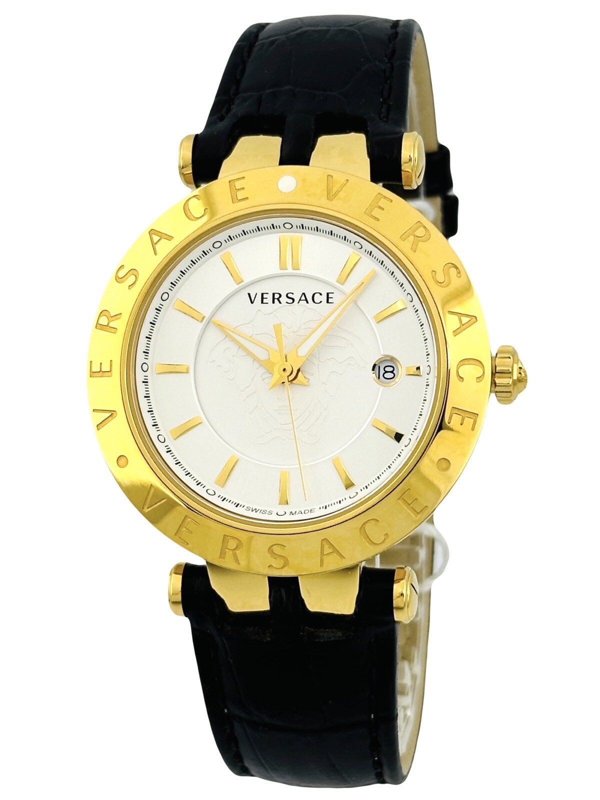Versace VQP040015 V-Race 42mm Case IP 2N Black Croco Pattern Leather Strap Watch