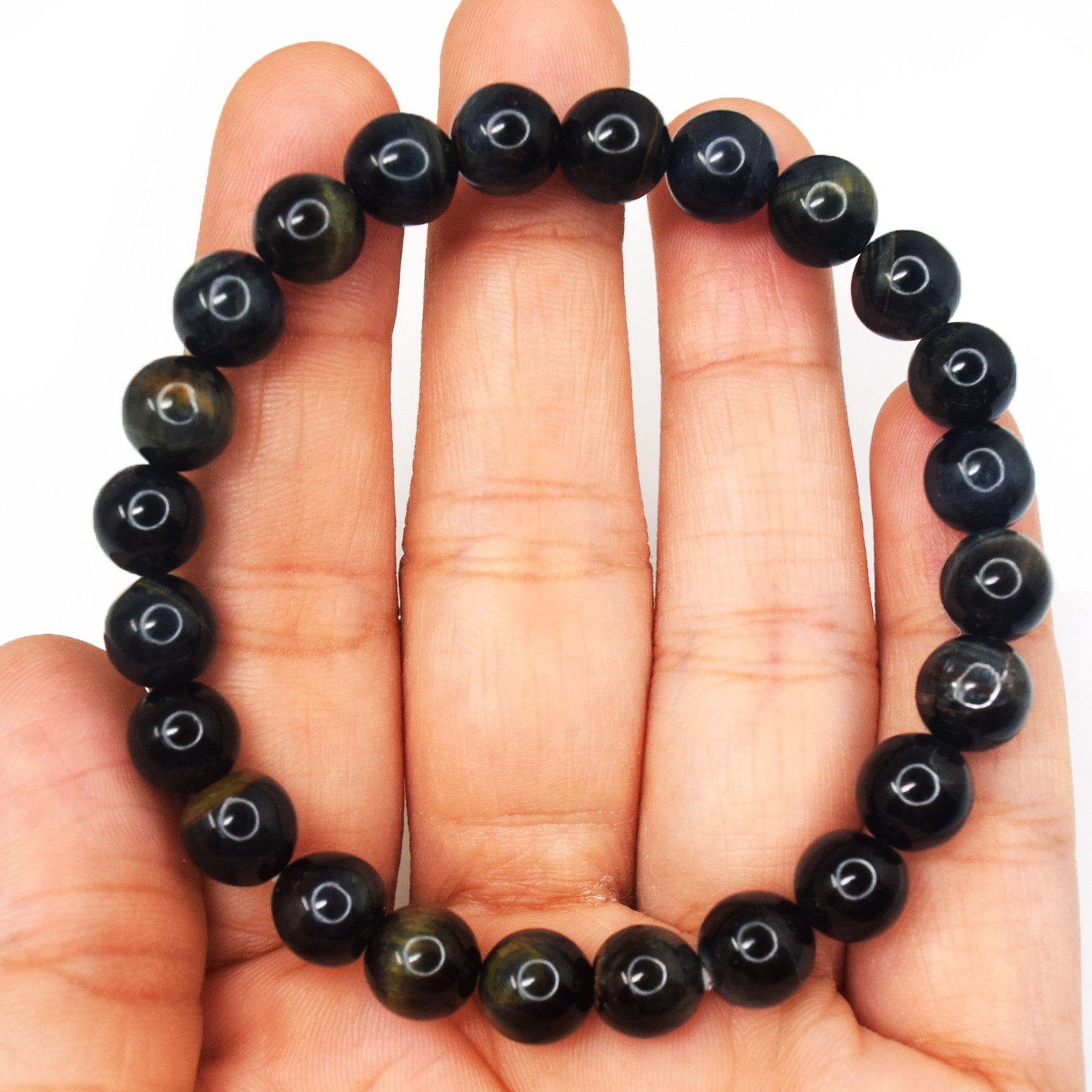 100.00 Cts Wonderful Blue Power Tiger Eye Stretchable Bracelet Beaded RK 33 AZ20