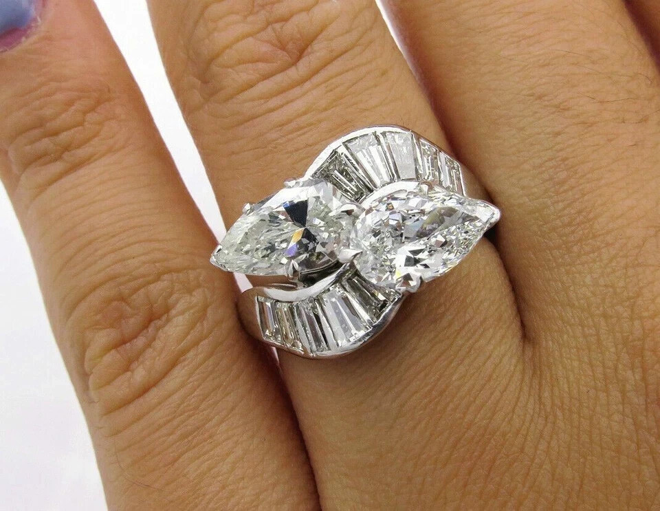 3.10Ct Pear Simulated Diamond Wedding Cocktail Bypass Ring 14k White Gold Plated