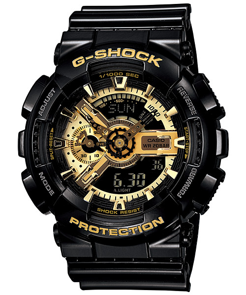 Casio G-Shock GA110GB-1A Black & Gold Resin Digital Analog GA-110 Series Watch