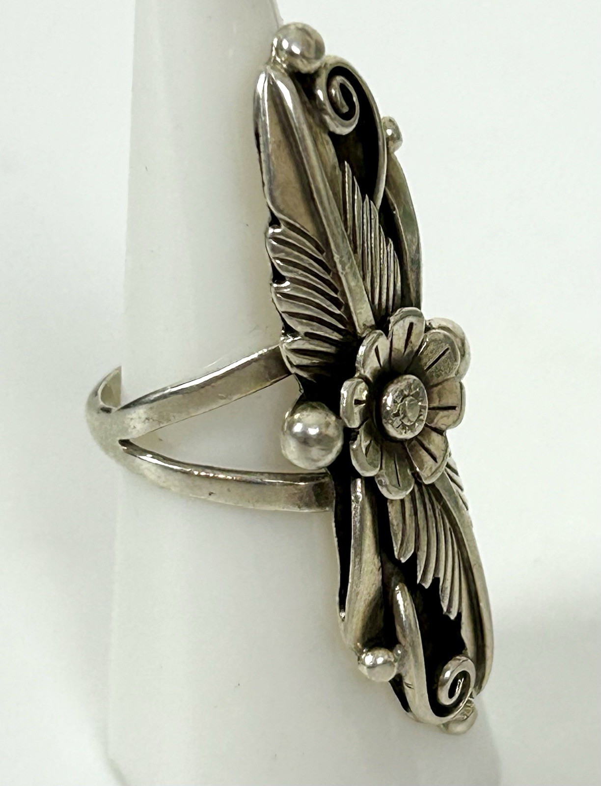 Native American AJ Platero Sterling Silver Flower Statement Ring Size 7