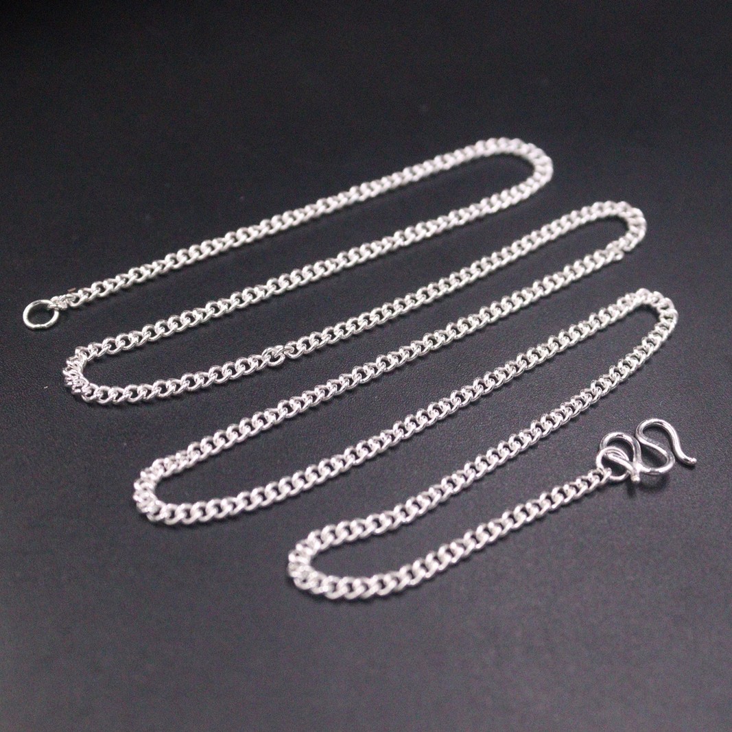 Pure Silver 999 Necklace For Women 2.2mm Width Curb Link 18inch Length Chain