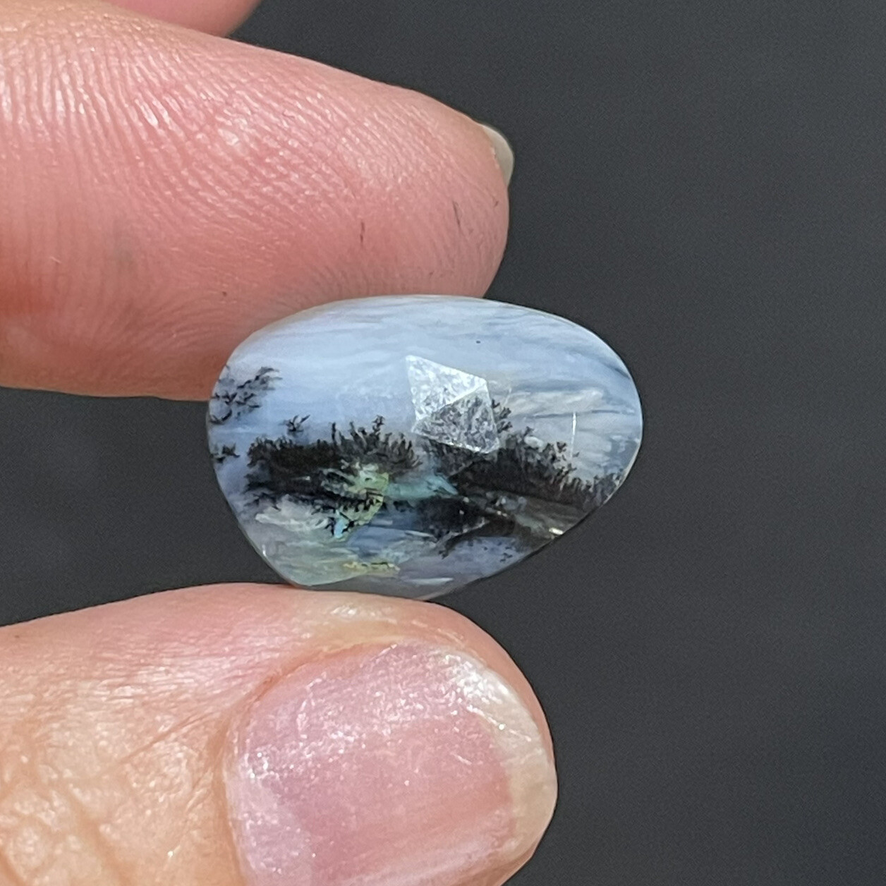 6.25ct 18.3×13.3×4.3mm Picture Like Blue Peruvian Rose Cut Opal Cabochon Gem