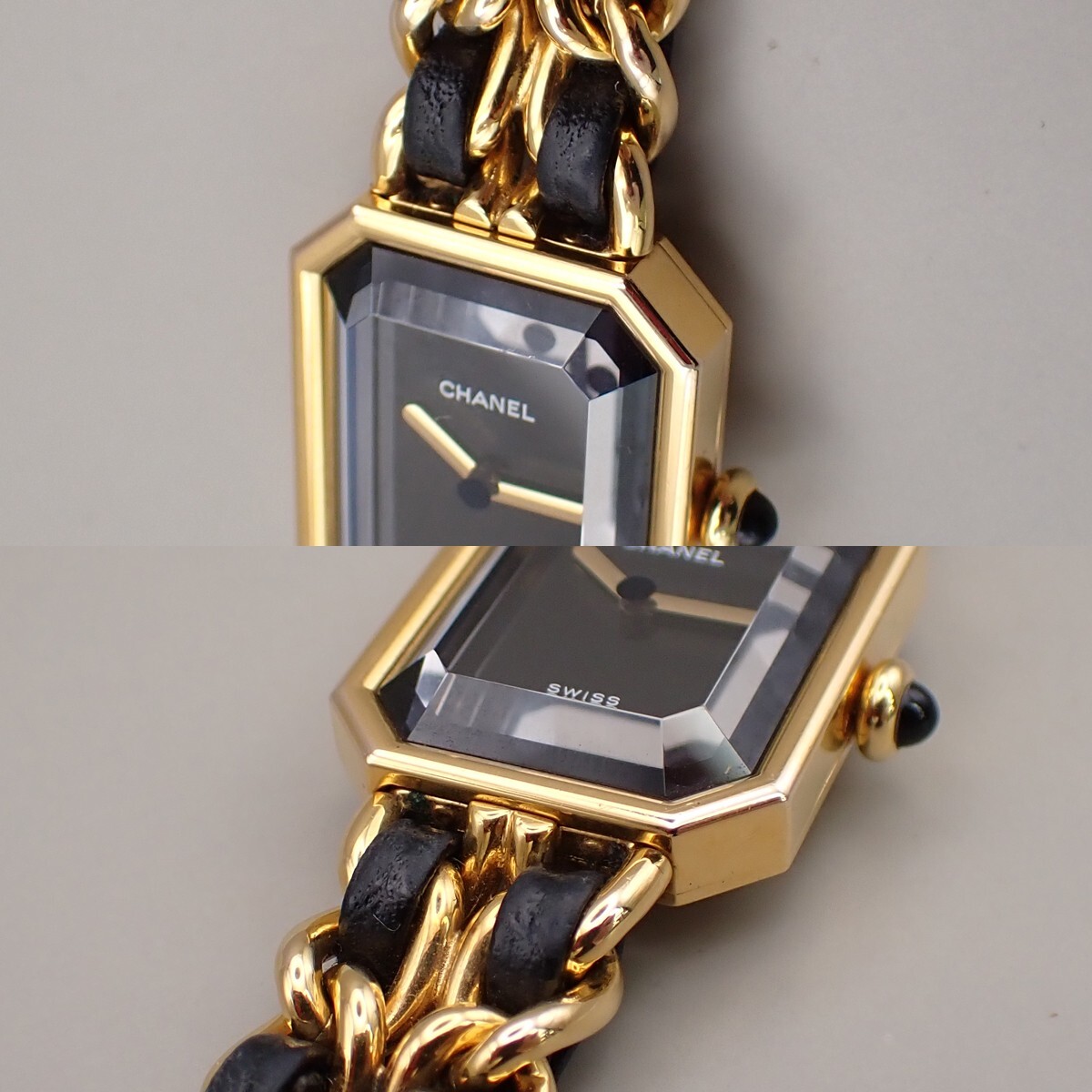 CHANEL Logo Premiere Watch H0001 # L Quartz Gold Plated Leather GHW 690RK949