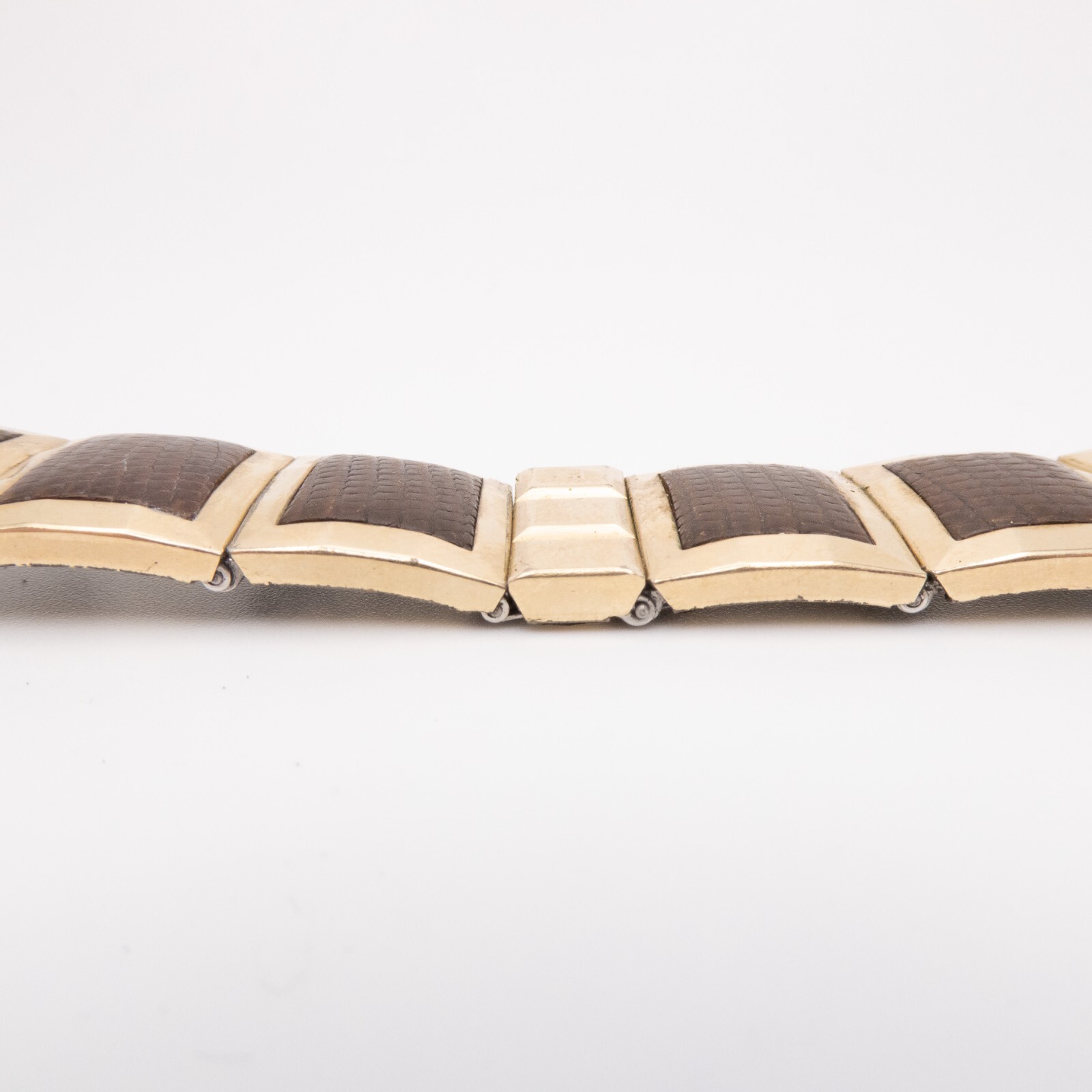 Vintage Flex-Let 17.4mm Gold-Filled Wristwatch Expansion Bracelet, Leather Inlay