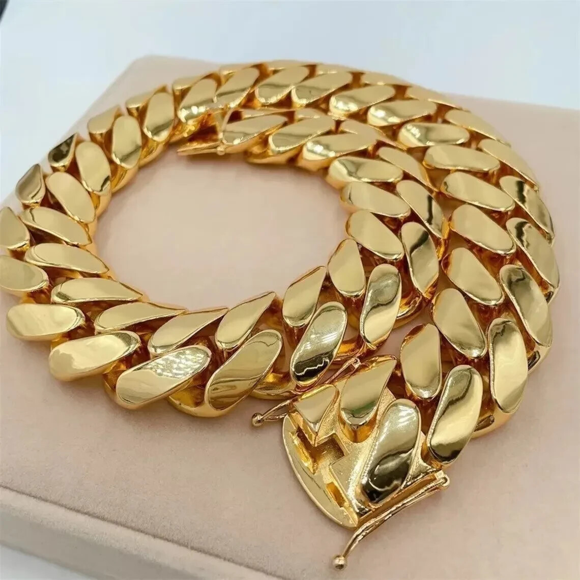 Men’s Custom 25mm Wide 26 Inch Long Solid Handmade Cuban Link Necklace Brass