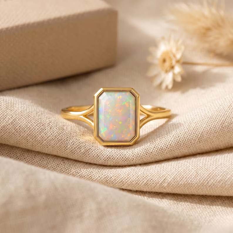 White Opal Ring, Base Metal: Brass Finish: Gold Plated Gift For Her