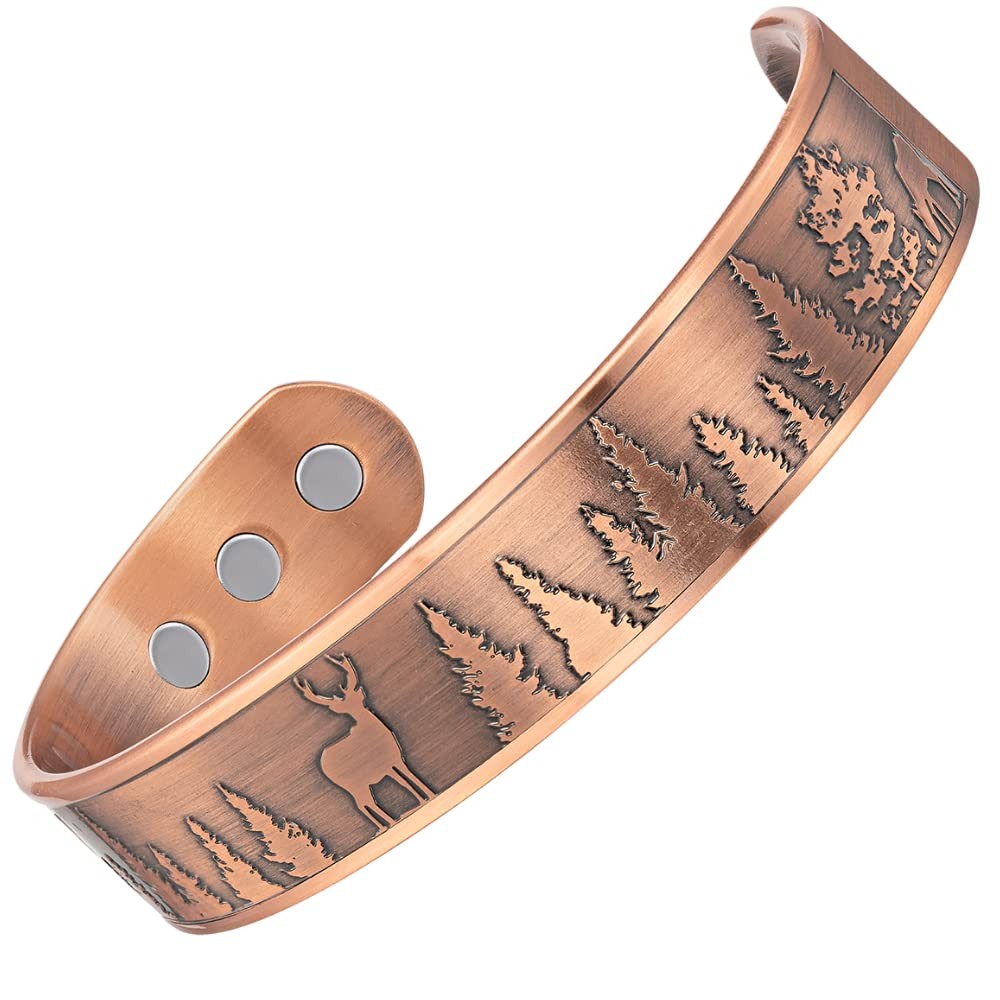 Willis Judd Men’s Pure Copper Bangle Magnetic Bracelet Deer 8.5 inches,
