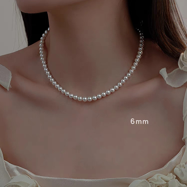 6 mm White Pearls Chain Choker Necklace Lobster Clasp Adjustable