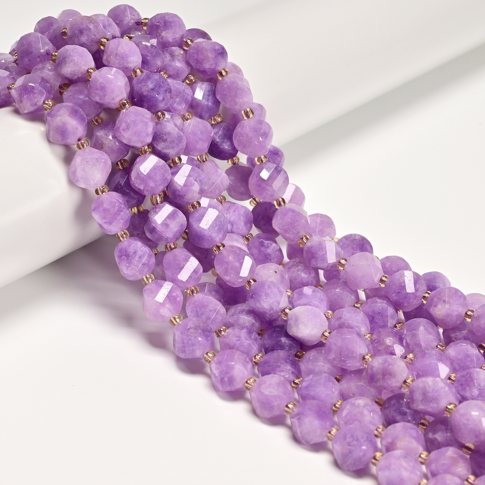 Kunzite Color Dyed Jade Faceted Spiral Twist Beads Size 10mm 15.5” Strand