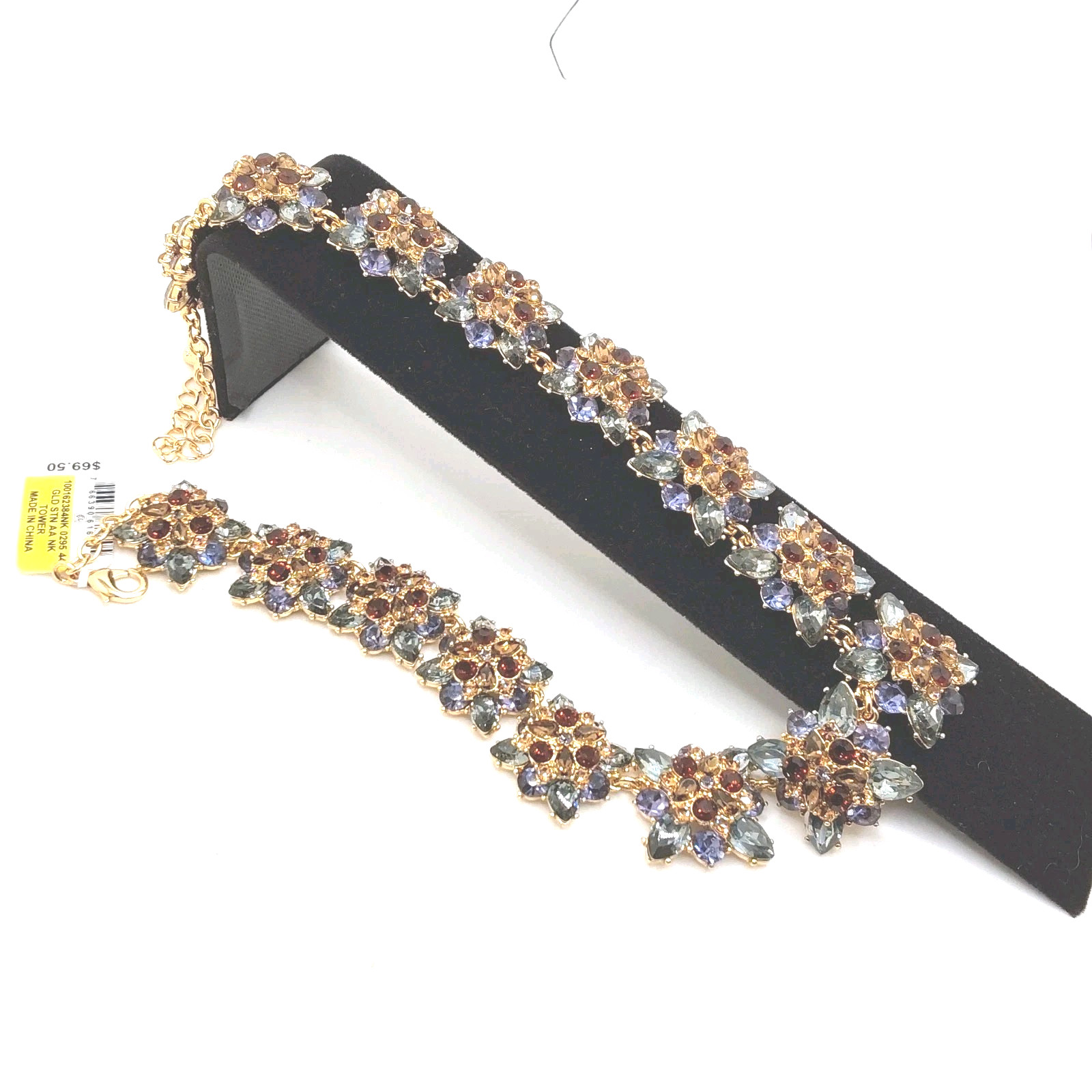 Charter Club Beautiful Gold Tone Multicolor Floral Link Crystal Necklace