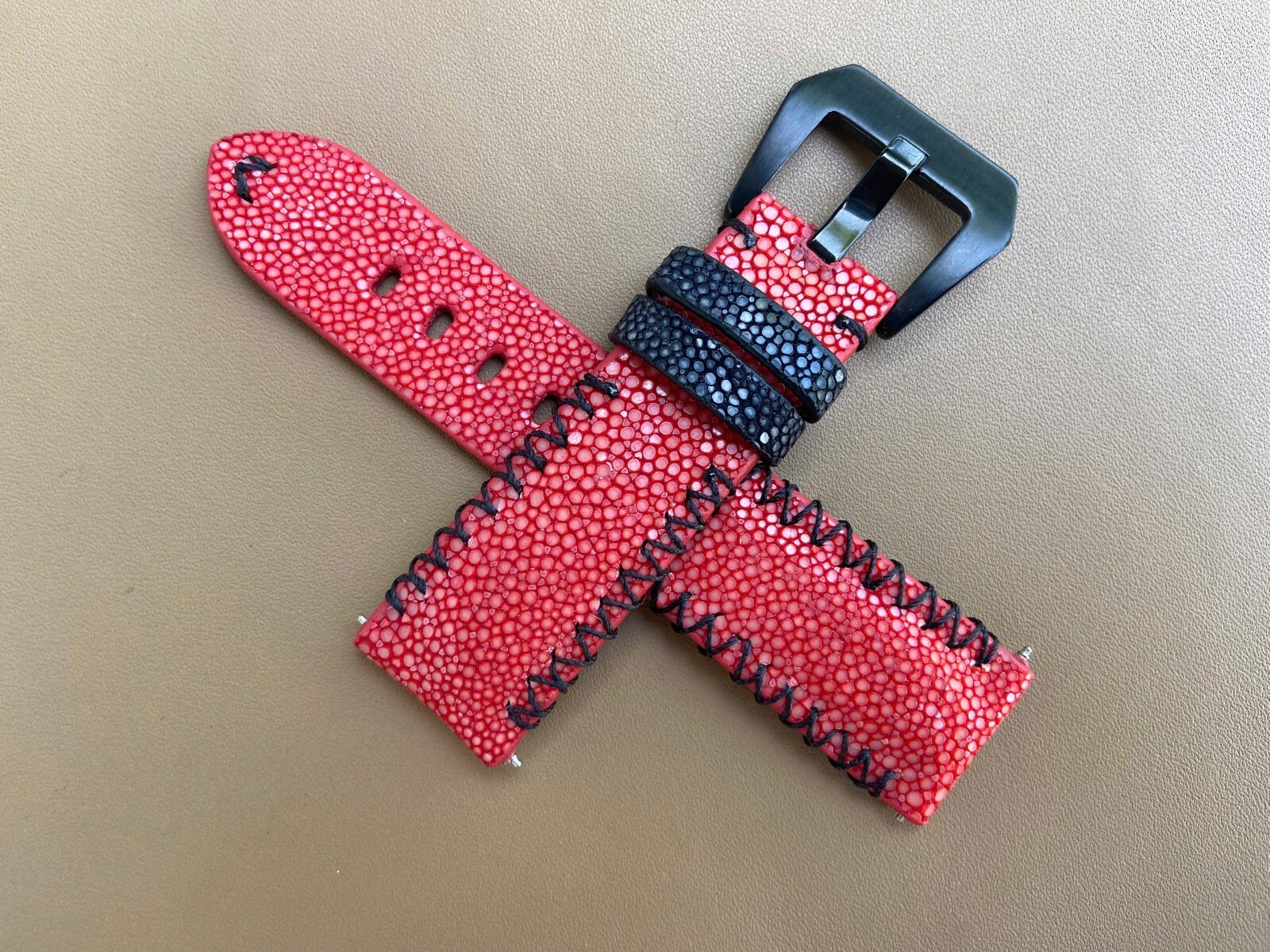 Red Stingray Leather Watch Strap Band, Size 18mm 19mm 20mm 21mm 22mm 24mm 26mm
