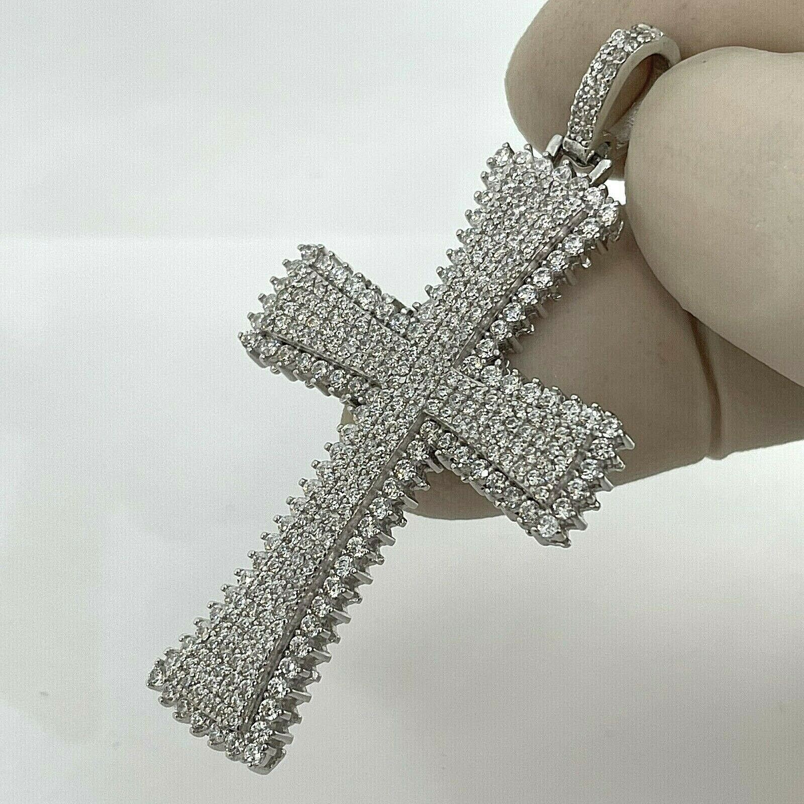14K White Gold Finish 3Ct Lab Created Diamond Round Women Cross Charm Pendant