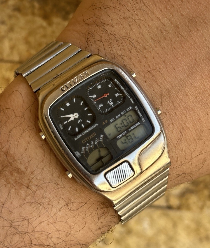 Vintage Citizen Ana-Digi Temp 8982-088549 Watch 35mm Chronograph Temperature Box