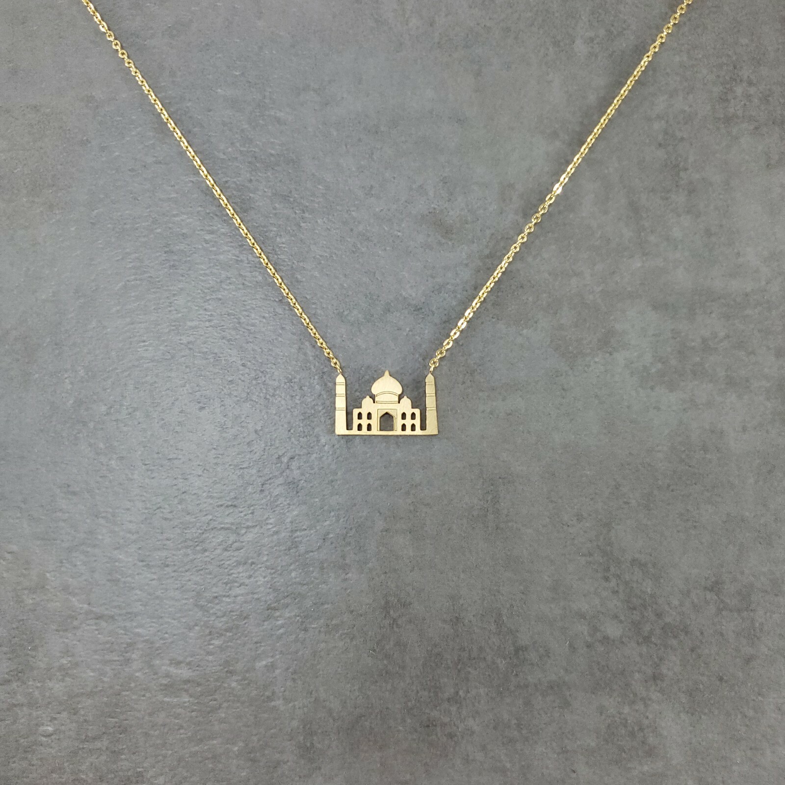 Taj Mahal GOLD Plated Necklace India Mausoleum Agra Asia Punjabi Shah Jahan