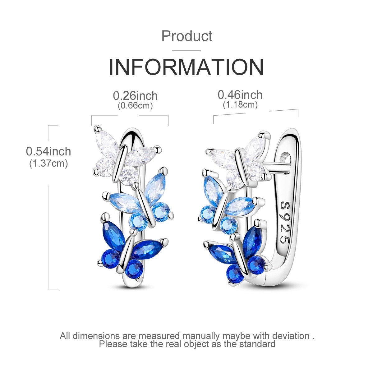 LAZA Original Dancing Blue CZ Butterfly 925 Silver Hoop Earrings Women Jewelry