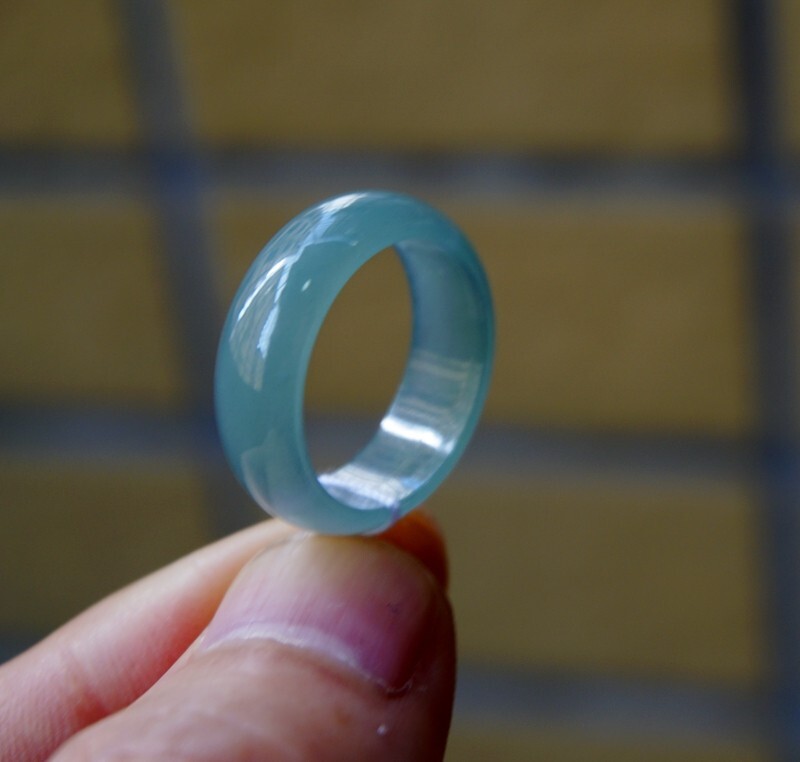 US 8 ,18.1MM Certified Grade A Guatemalan Icy Sky Blue Jadeite Band Ring 2064