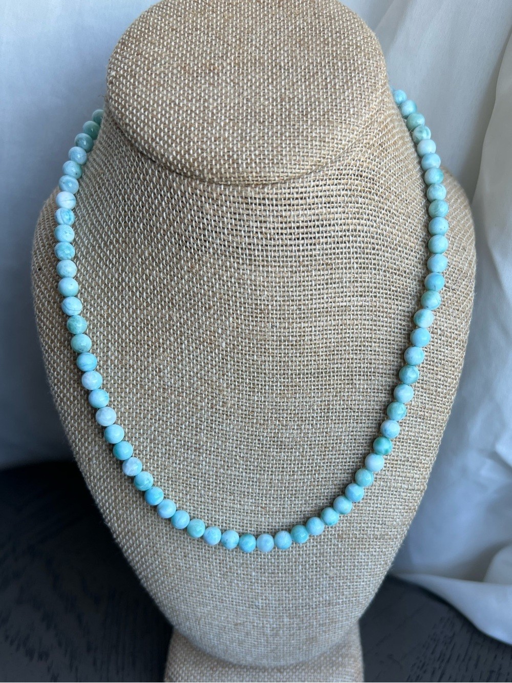 Larimar necklace 6mm SIZE 18’ with S925 clasp ( Adjustable)