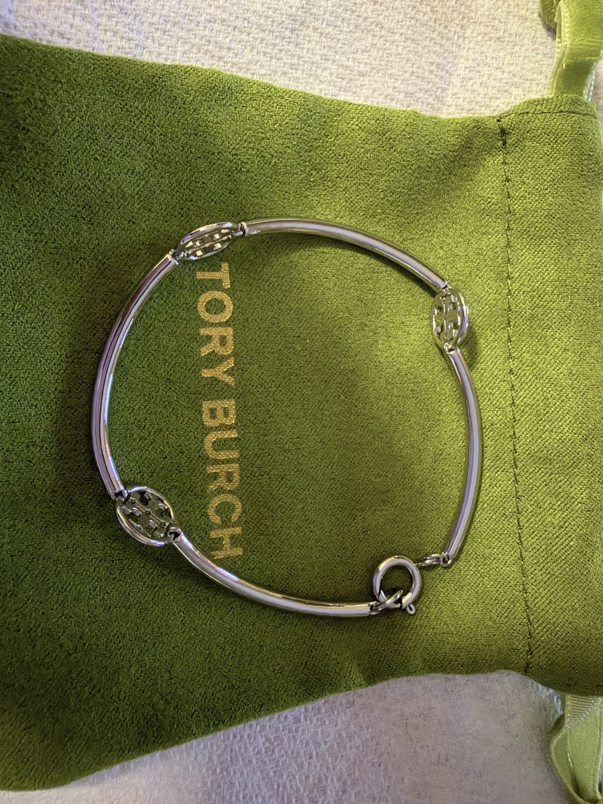 Tory Burch Silver Bracelet Logo Medallion