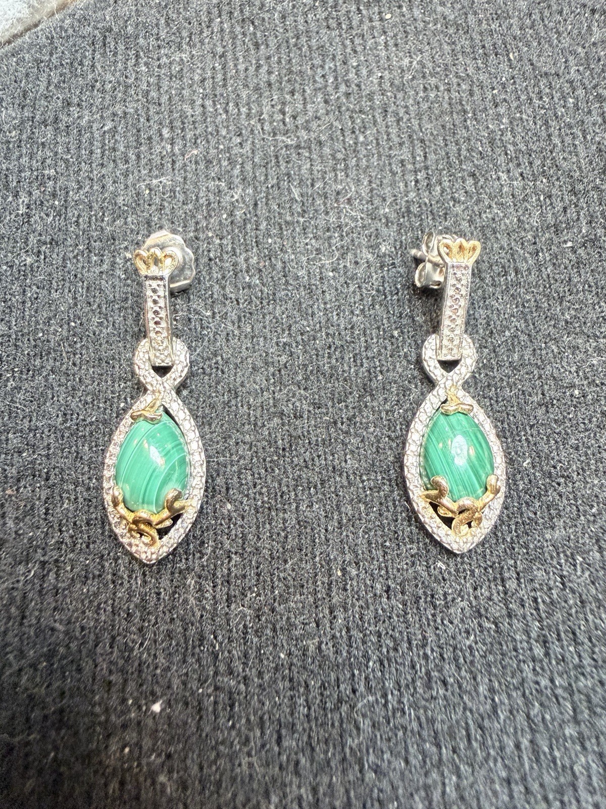 STS Karis Sterling Silver Malachite Drop Earrings Vintage