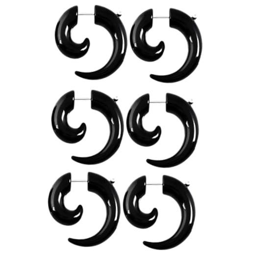 3 Pairs 3 mm(8 G) Acrylic Swirl Spiral Tribal Fake Tapers Gauge 8 mm(0 G) Black