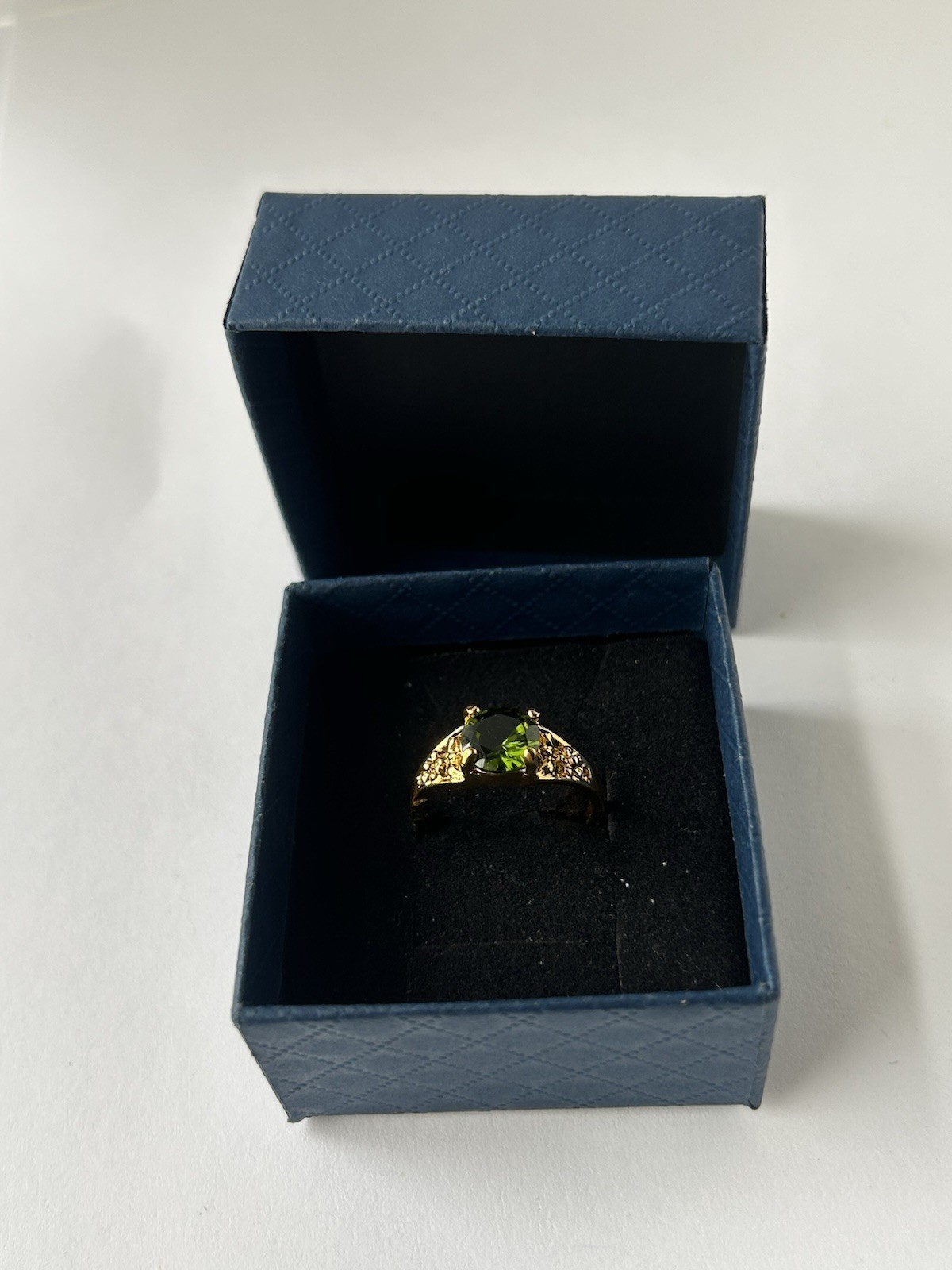 Vintage Green Cubic Zirconia Ring Gold Plated Womens Size 7.5
