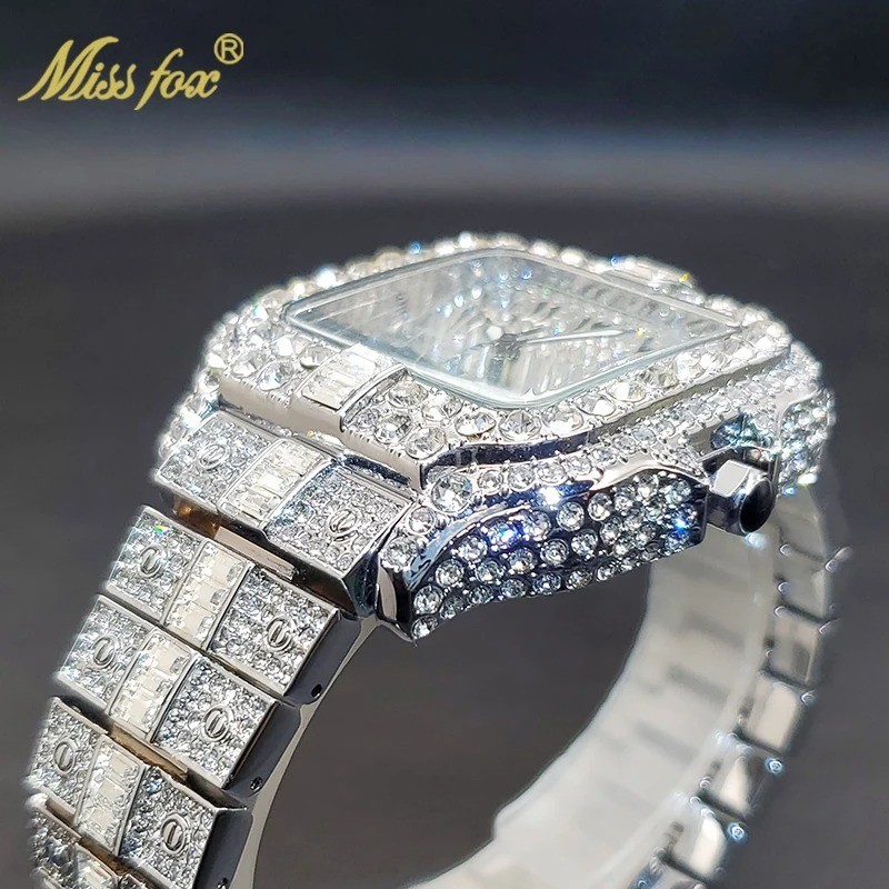 Arabic Hip Hop Ice out Luxury Bling Mens Watch Iced Silver Cz Diamond Waterproof