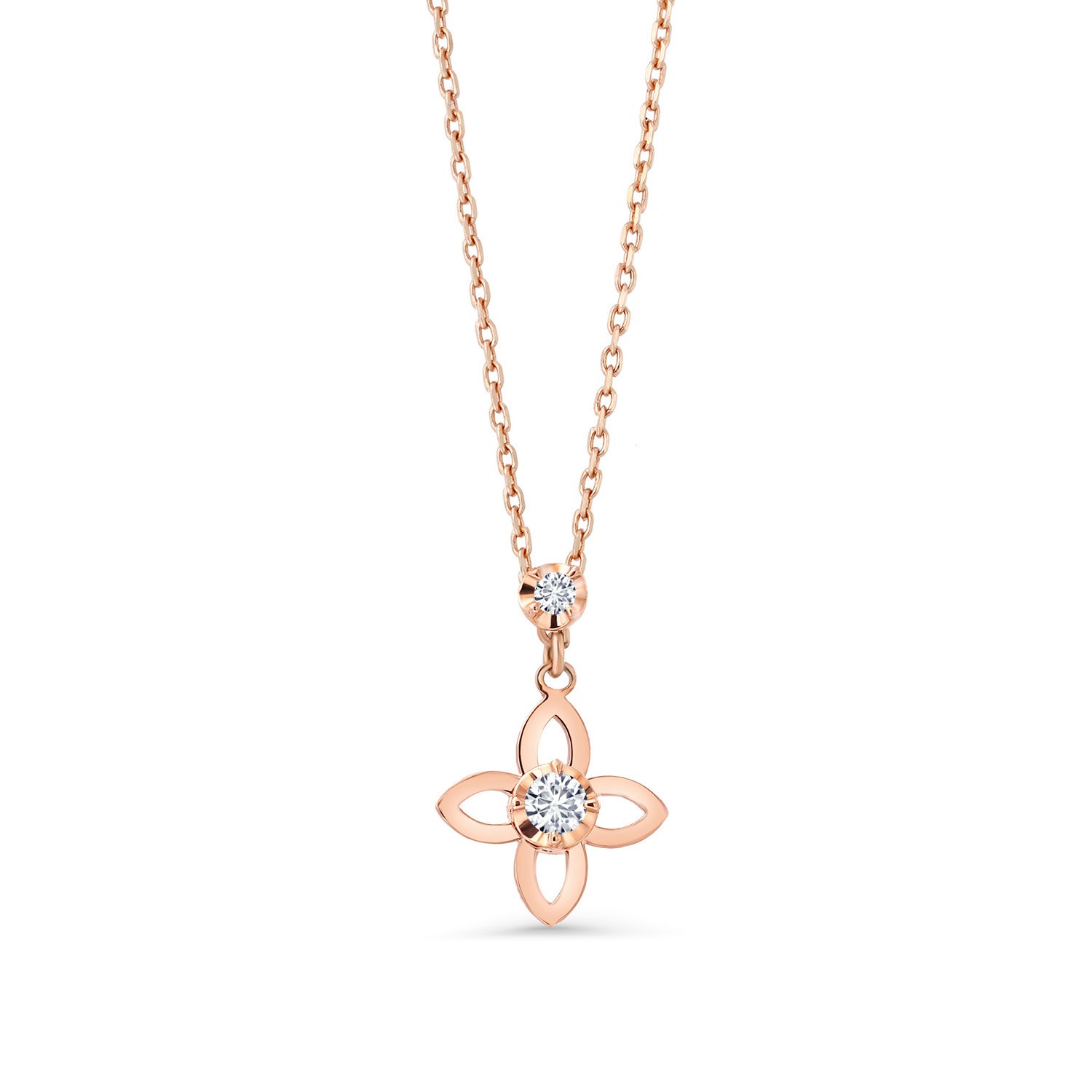 14K Rose Gold White Lab Grown Diamond Pendant Necklace for Women | 0.05 Ct |