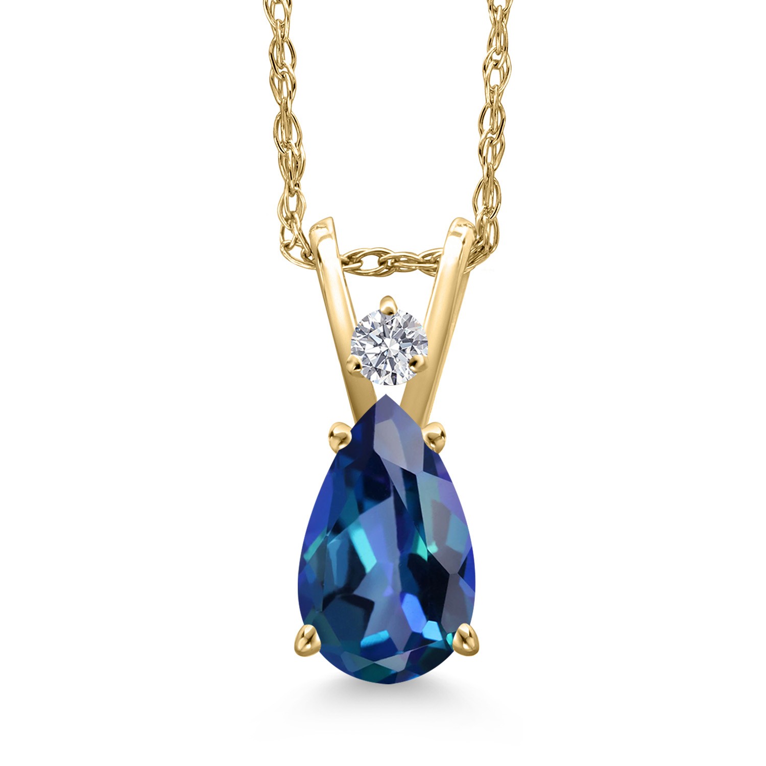 14K Yellow Gold Neptune Mystic Topaz and Lab Grown Diamond Pendant Necklace for