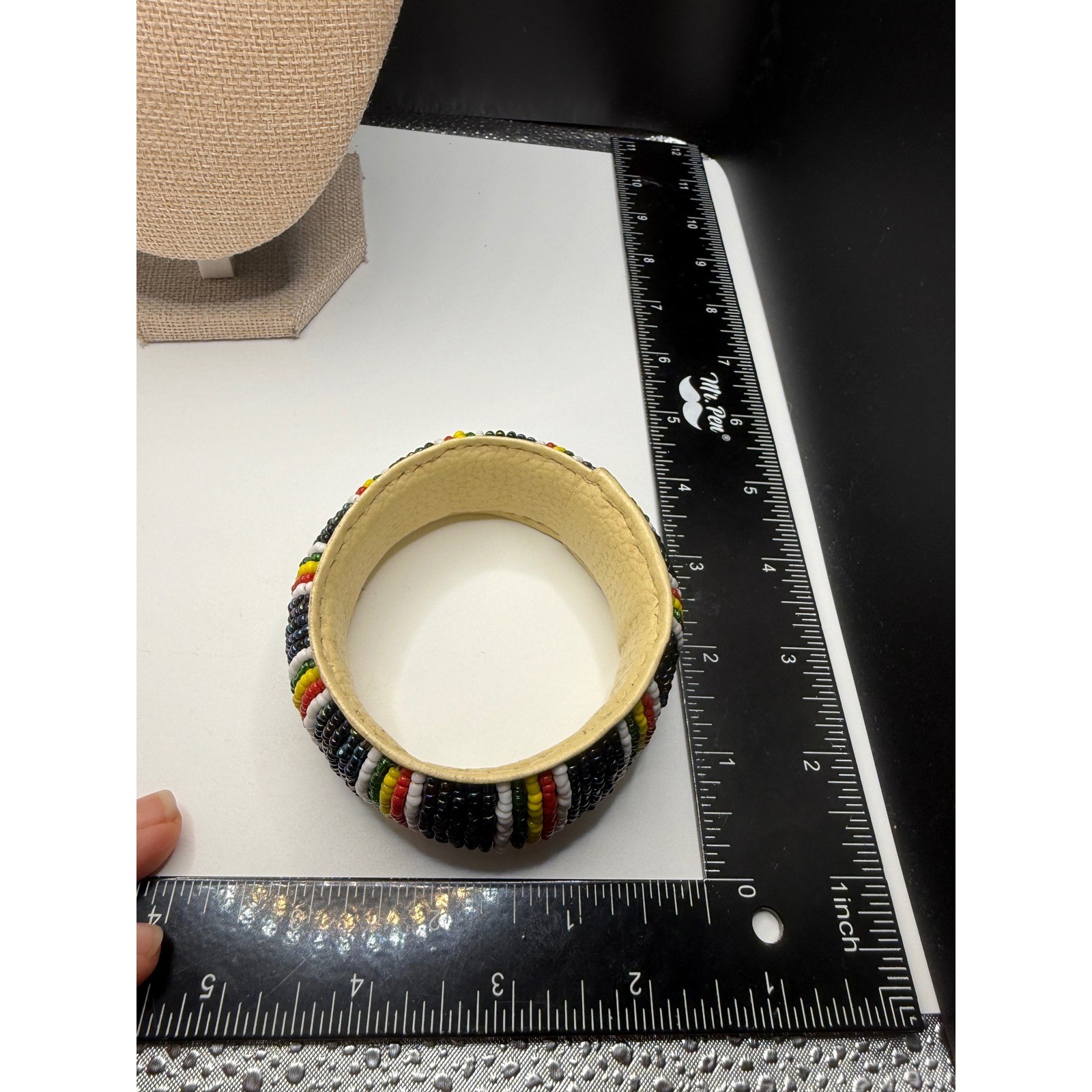 Handmade Seed Bead Leather Bangle Bracelet Multi Color Boho Tribal Cuff Wide